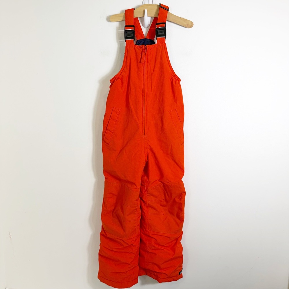Lands End Snow Bibs Boys 5 Orange Squall Insulated Overalls Ski Pants
